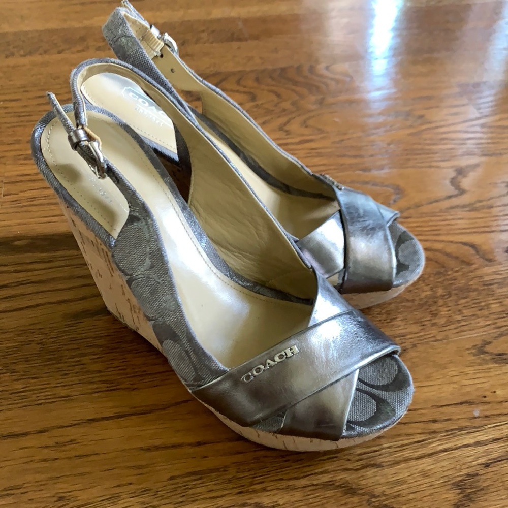 Coach Silver Monogram Wedges